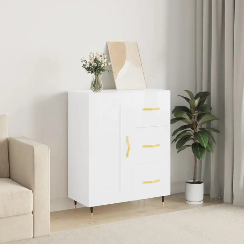 Hoogglans wit dressoir met bewerkt hout voor een tijdloze uitstraling - Hoogglans wit / 1 - Dressoirs & buffetkasten