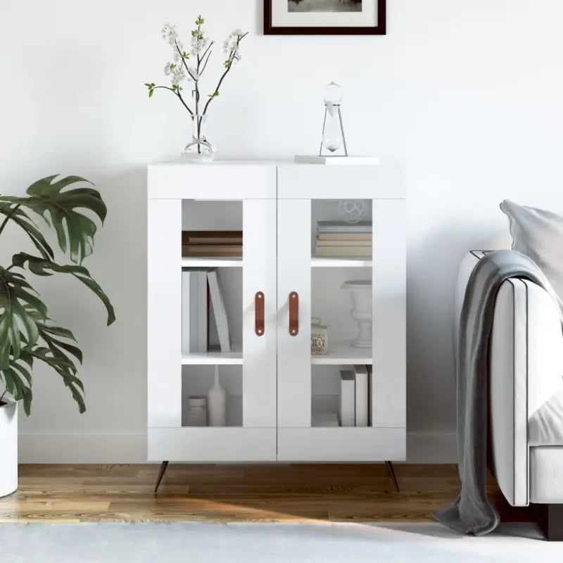 Hoogglans wit dressoir met glas en bewerkt hout voor een tijdloze uitstraling - Dressoirs & buffetkasten