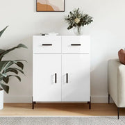 Hoogglans wit dressoir met metalen poten en bewerkt hout - Dressoirs & buffetkasten