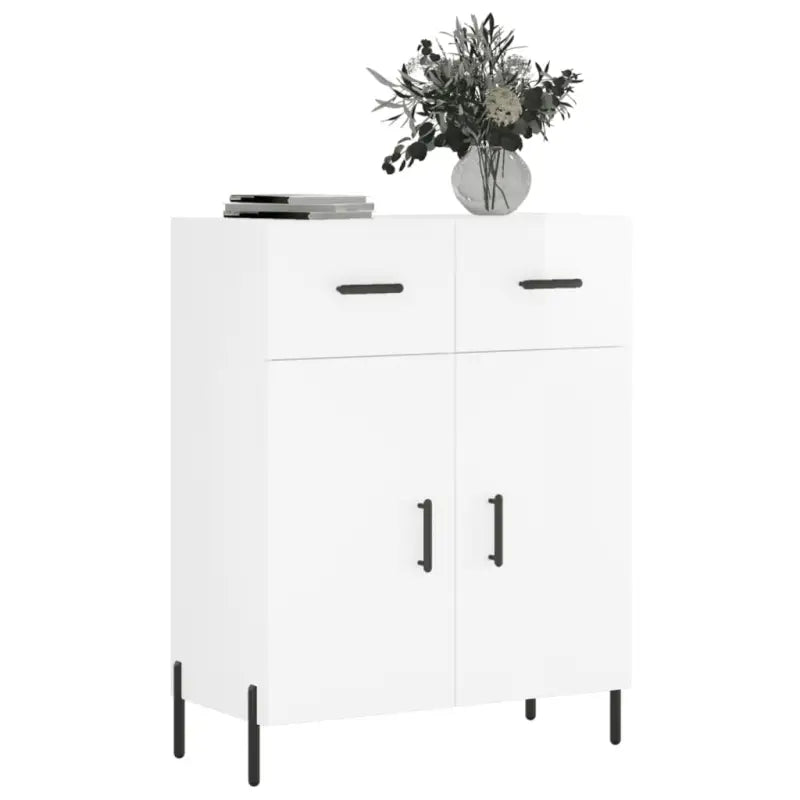 Hoogglans wit dressoir met metalen poten en bewerkt hout - Dressoirs & buffetkasten
