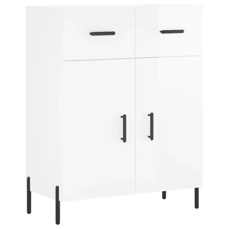 Hoogglans wit dressoir met metalen poten en bewerkt hout - Dressoirs & buffetkasten