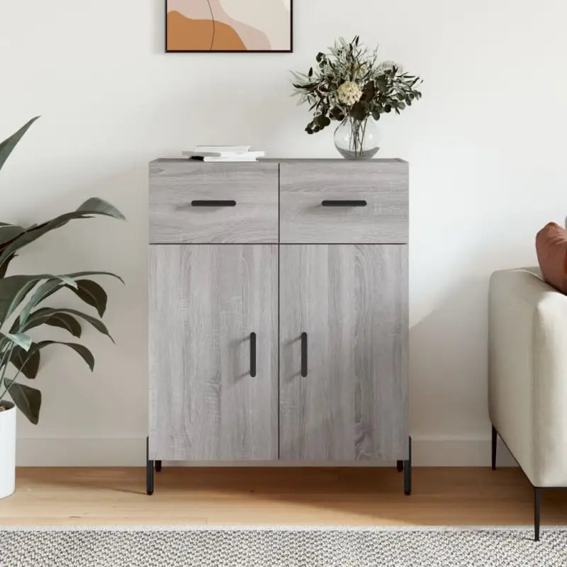 Hoogglans wit dressoir met metalen poten en bewerkt hout - Grijs sonoma / 1 - Dressoirs & buffetkasten