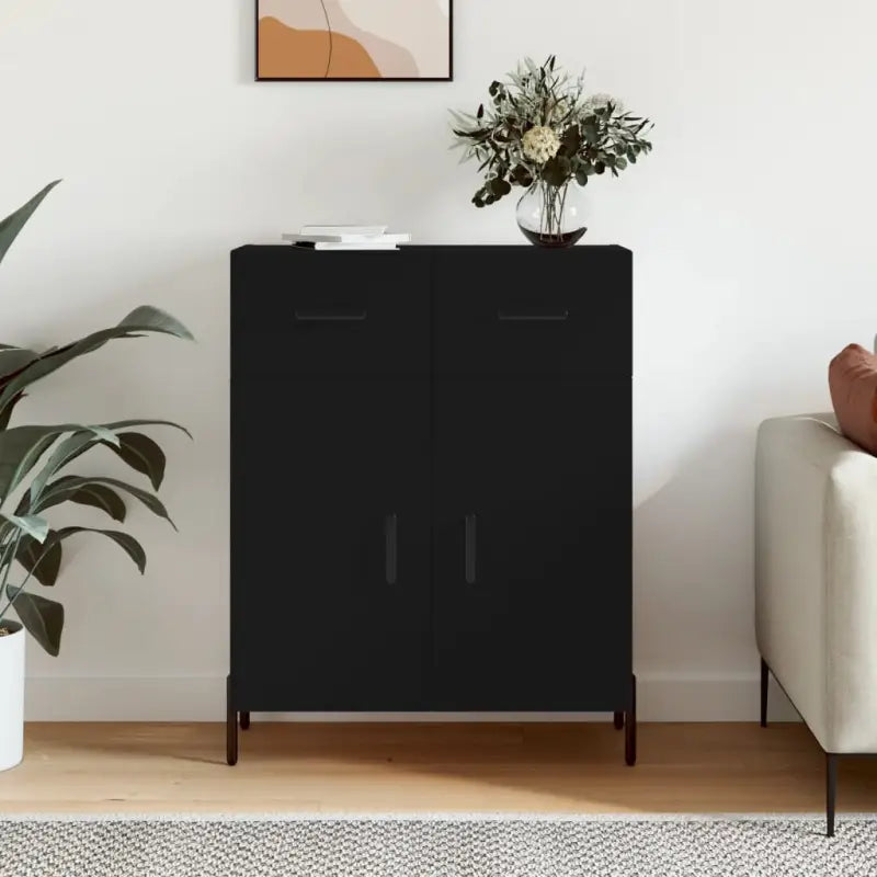 Hoogglans wit dressoir met metalen poten en bewerkt hout - Zwart / 1 - Dressoirs & buffetkasten
