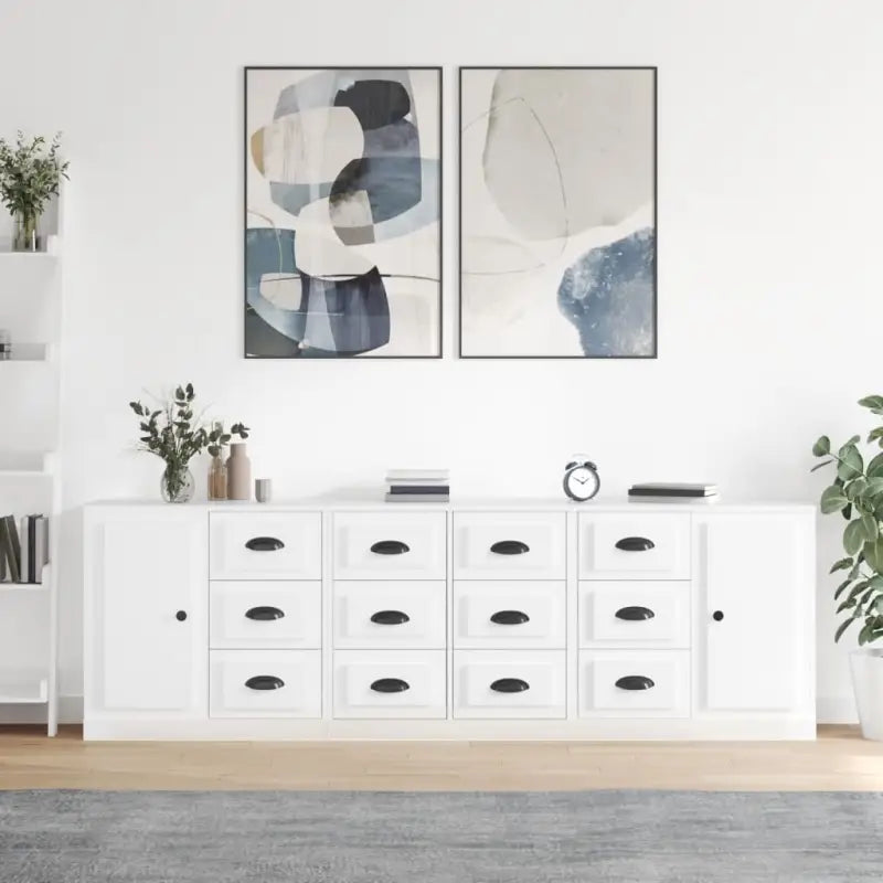 Hoogglans wit dressoir van bewerkt hout met tijdloze uitstraling - Hoogglans wit / 3 - Dressoirs & buffetkasten