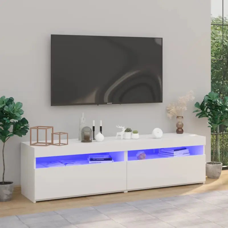 Hoogglans wit tv-meubel met rgb led-verlichting en stevig ontwerp - Hoogglans wit / 2 / 75 cm - Tv-meubels