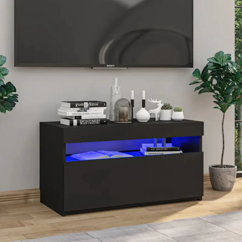 Hoogglans wit tv-meubel met rgb led-verlichting en stevig ontwerp - Zwart / 1 / 75 cm - Tv-meubels