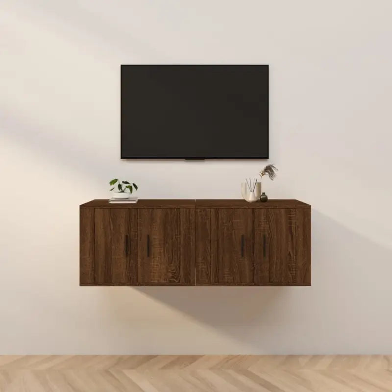 Hoogglans wit tv-meubel met strak en klassiek design - bruin eikenkleur / 2 / 57 cm - Tv-meubels