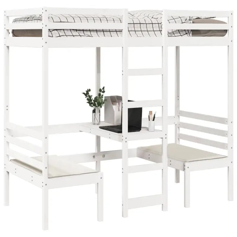 Hoogslaper met bureau in massief grenenhout voor beperkte ruimte - Bedden & bedframes