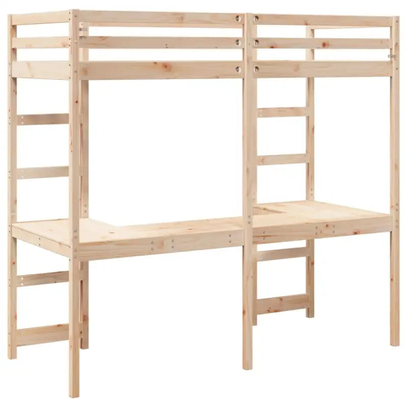 Hoogslaper met bureau in massief grenenhout voor beperkte ruimte - Bedden & bedframes