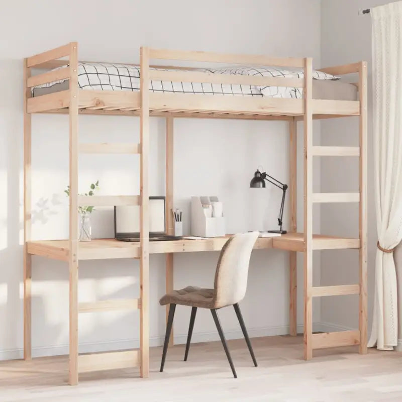 Hoogslaper met bureau in massief grenenhout voor beperkte ruimte - Naturel / 75 x 190 cm - Bedden & bedframes