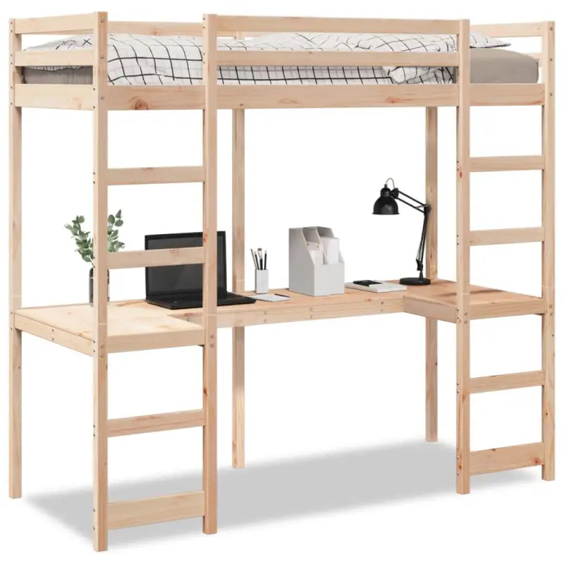 Hoogslaper met bureau in massief grenenhout voor beperkte ruimte - Bedden & bedframes