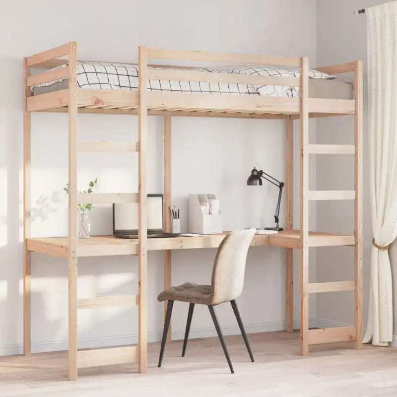 Hoogslaper met bureau in massief grenenhout voor beperkte ruimte - Naturel / 80 x 200 cm - Bedden & bedframes