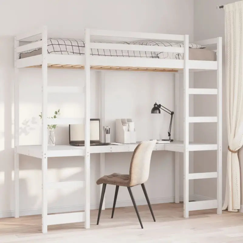 Hoogslaper met bureau in massief grenenhout voor beperkte ruimte - Wit / 80 x 200 cm - Bedden & bedframes