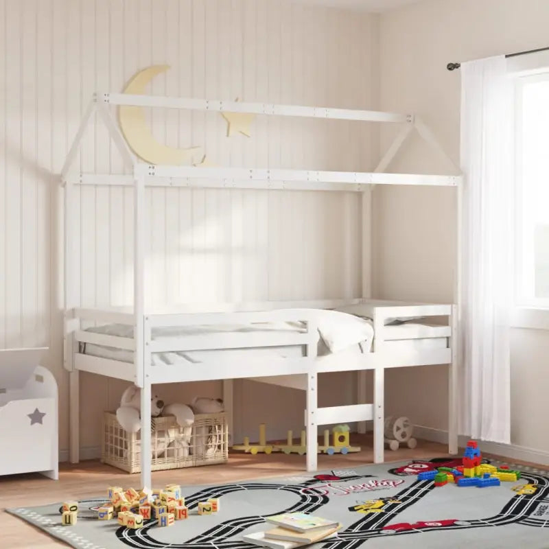 Hoogslaper van massief grenenhout met open zijdeur in wasbruin materiaal - Wit / 75 x 190 cm - Bedden & bedframes
