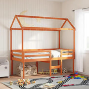 Hoogslaper van massief grenenhout met open zijdeur in wasbruin materiaal - Bedden & bedframes