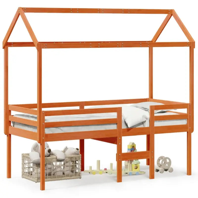 Hoogslaper van massief grenenhout met open zijdeur in wasbruin materiaal - Bedden & bedframes