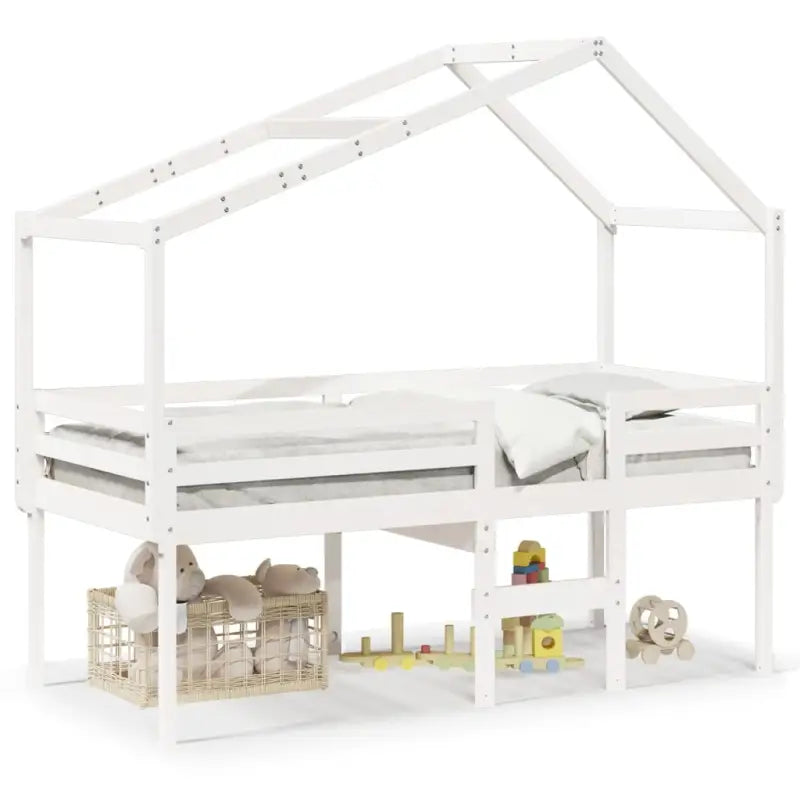 Hoogslaper van massief grenenhout met open zijdeur in wit materiaal - Bedden & bedframes