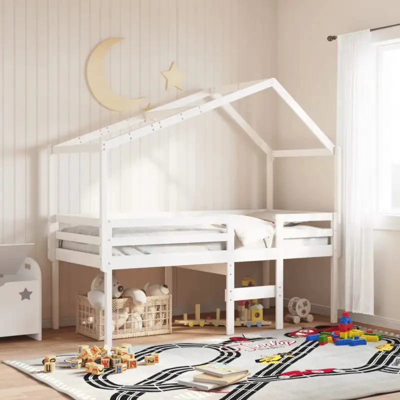 Hoogslaper van massief grenenhout met open zijdeur in wit materiaal - Bedden & bedframes