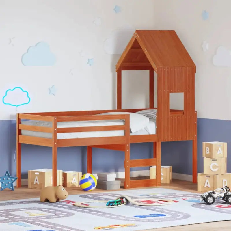 Hoogslaper van massief grenenhout met open zijdeur voor kleine kamers - Wasbruin / 80 x 200 cm - Bedden & bedframes