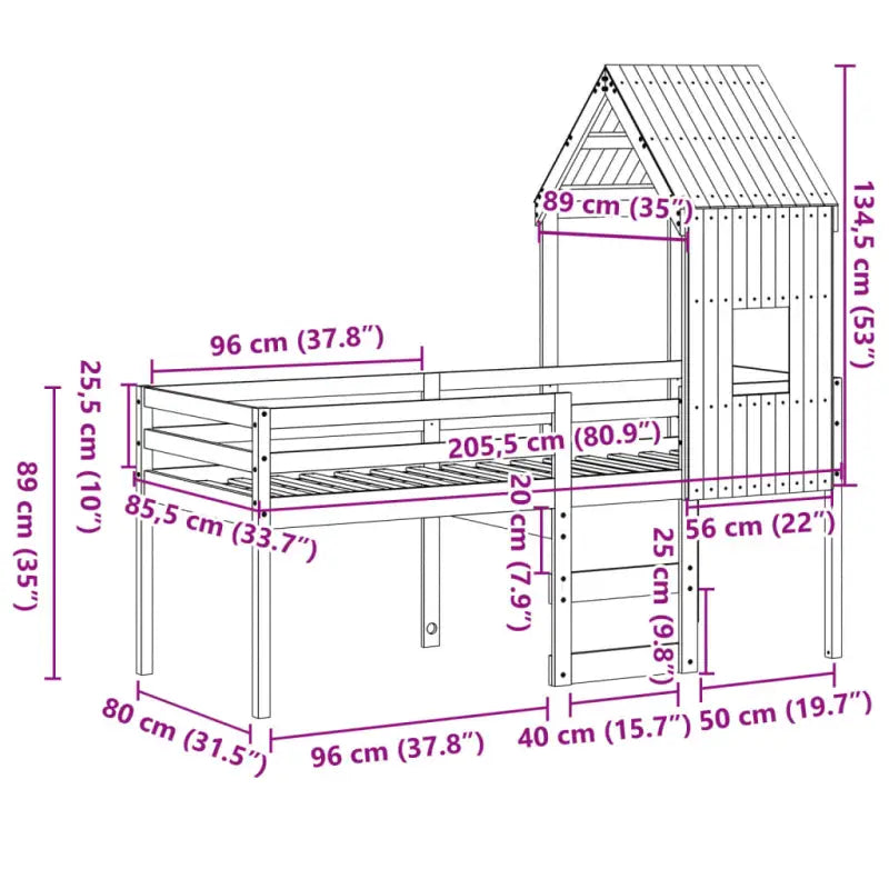 Hoogslaper van massief grenenhout met open zijdeur voor kleine kamers - Bedden & bedframes