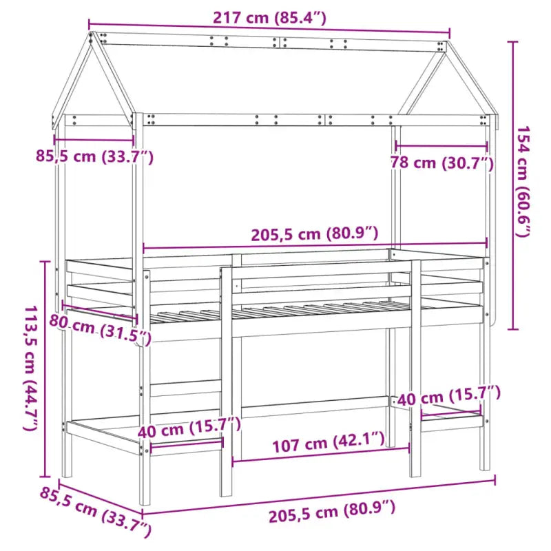 hoogslaper voor kinderen met open zijdeur van massief grenenhout - Bedden & bedframes