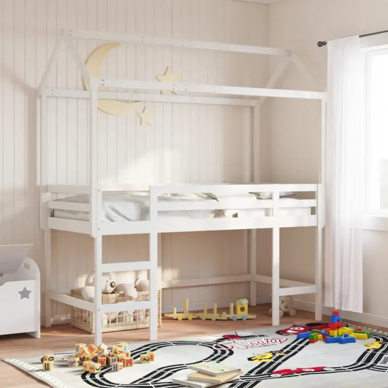 hoogslaper voor kinderen met open zijdeur van massief grenenhout - Wit / 80 x 200 cm - Bedden & bedframes