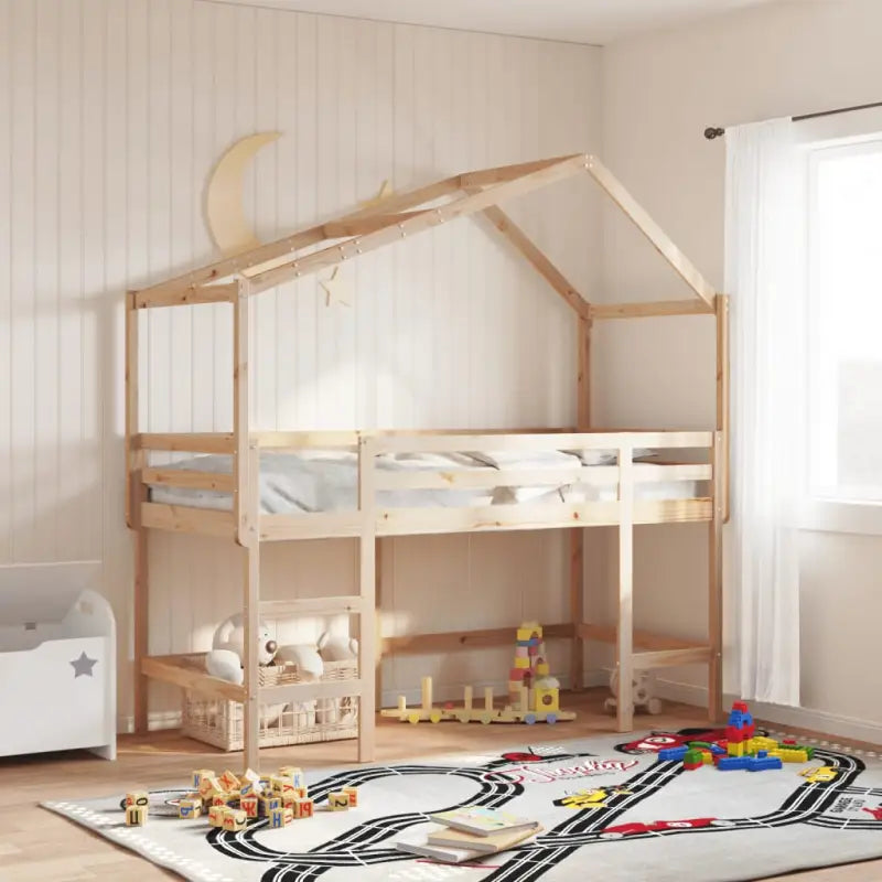Hoogslaper voor kinderen van massief grenenhout met open zijdeur - Naturel / 80 x 200 cm - Bedden & bedframes