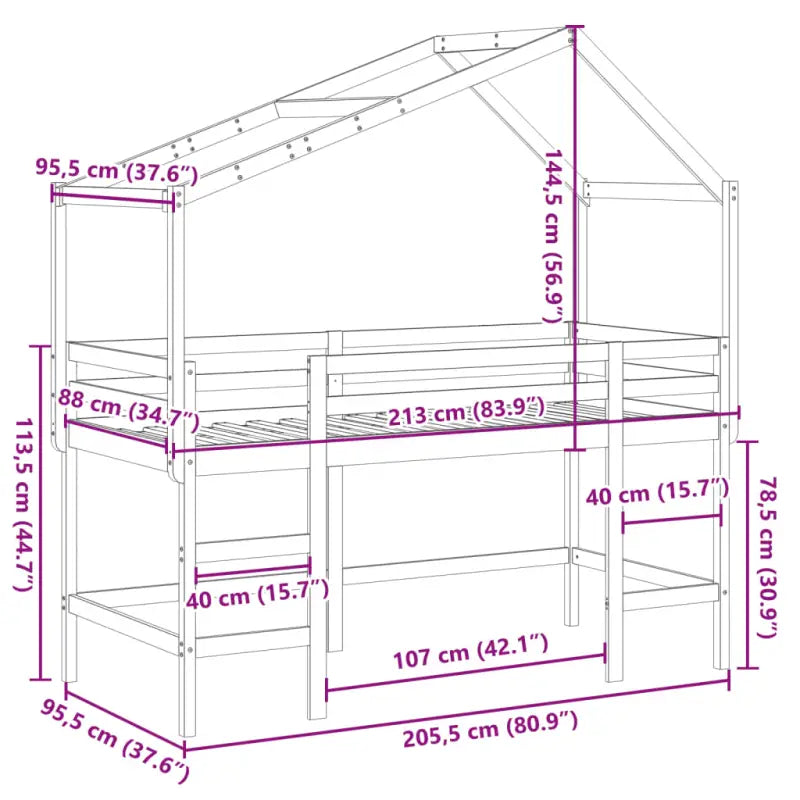 Hoogslaper voor kinderen van massief grenenhout met open zijdeur - Bedden & bedframes