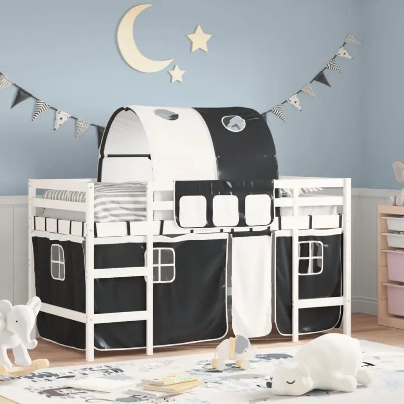 Hoogslaper voor kinderen van massief grenenhout met ruimtebesparing - Wit en zwart / 90 x 190 cm - Bedden & bedframes