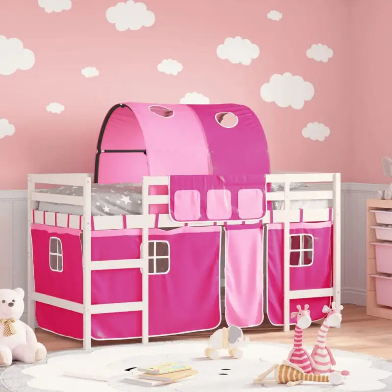 Hoogslaper voor kinderen van massief grenenhout met ruimtebesparing - Wit en roze / 90 x 200 cm - Bedden & bedframes