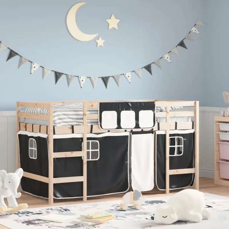 Hoogslaper voor kinderen van massief grenenhout met stabiliteit - Naturel en zwart / 90 x 190cm - Bedden & bedframes