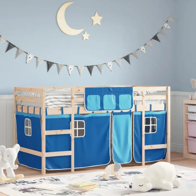 Hoogslaper voor kinderen van massief grenenhout met stabiliteit - Naturel en blauw / 80 x 200 cm - Bedden & bedframes