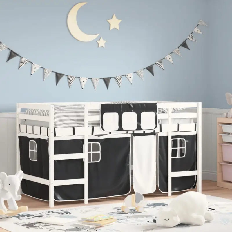 Hoogslaper voor kinderen van massief grenenhout met stabiliteit - Wit en zwart / 90 x 200 cm - Bedden & bedframes
