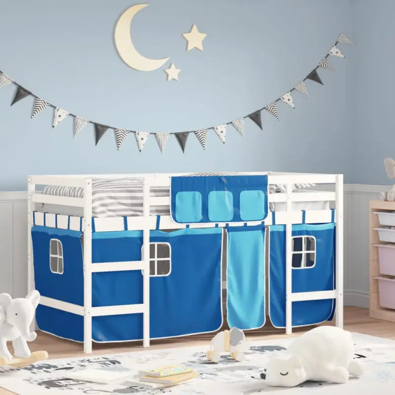 Hoogslaper voor kinderen van massief grenenhout met stabiliteit - Wit en blauw / 90 x 190cm - Bedden & bedframes