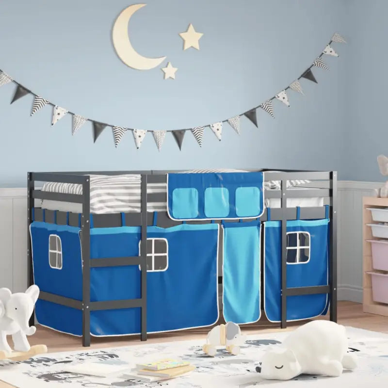 Hoogslaper voor kinderen van massief grenenhout met stabiliteit - Zwart en blauw / 90 x 200 cm - Bedden & bedframes