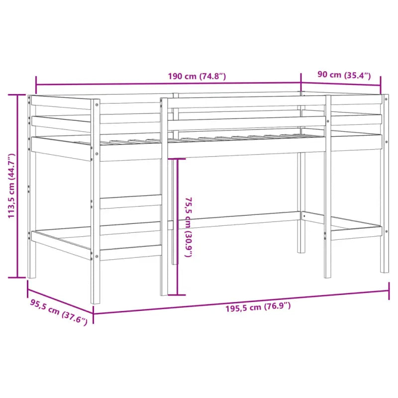 Hoogslaper voor kinderen van massief grenenhout voor ruimtebesparing - Bedden & bedframes
