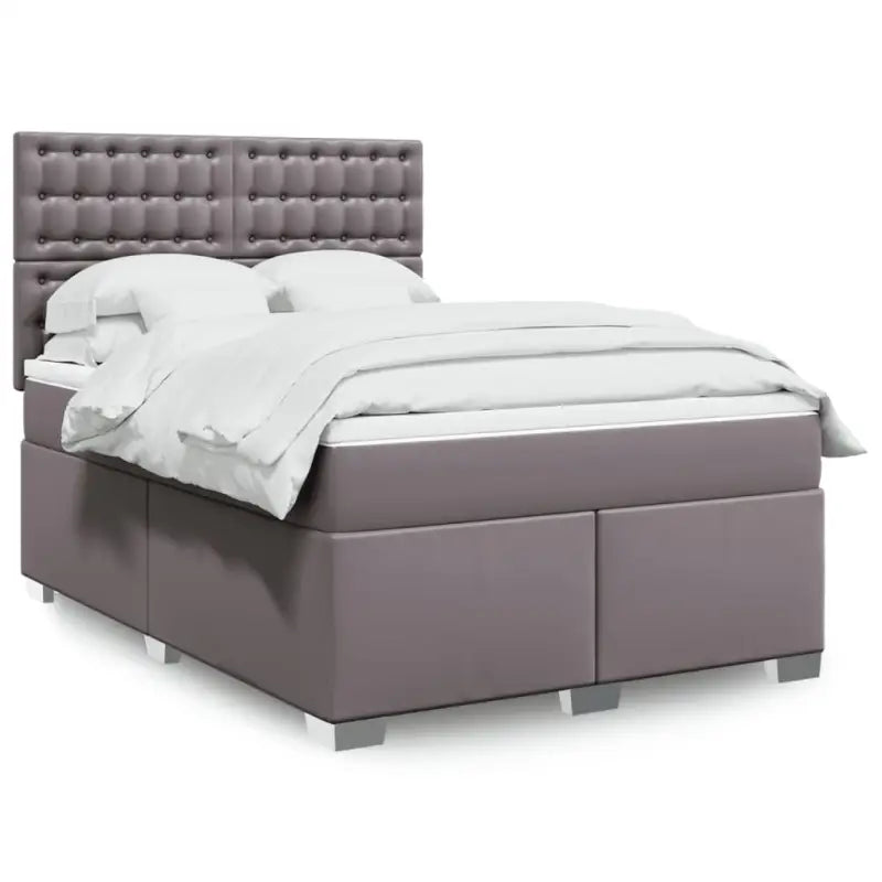 Hoogte verstelbaar boxspringbed met duurzaam kunstleer en comfortabele materiaal vulling - Grijs / 140 x 190 cm