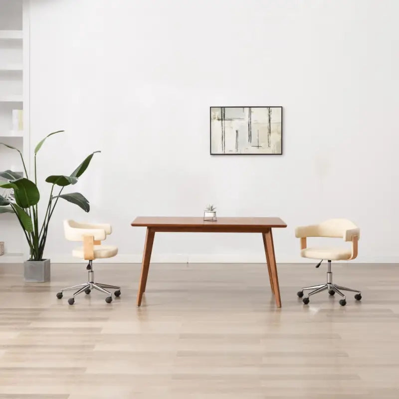 Hoogte verstelbare bureaustoel met gebogen hout voor modern comfort - Crème / 1 - Bureaustoelen