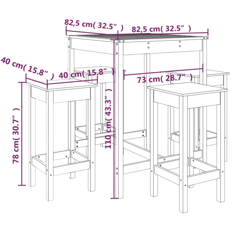 Houten barset van massief grenenhout voor tuin en terras - Tuinsets