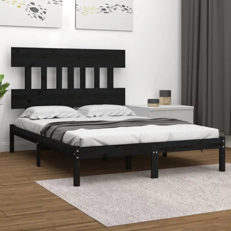 Houten bedframe met massief grenenhout en tijdloos ontwerp - Zwart / 200 x 200 cm - Bedden & bedframes