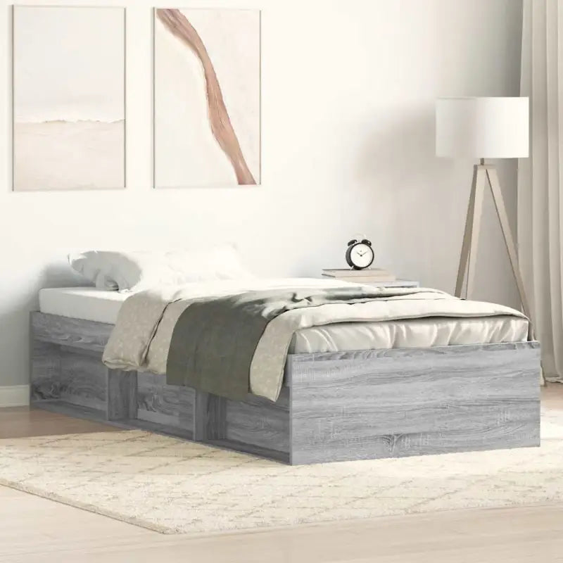 Houten bedframe met multiplex lattenbodem voor een moderne slaapkamer - Grijs sonoma / 75 x 190 cm - Bedden & bedframes