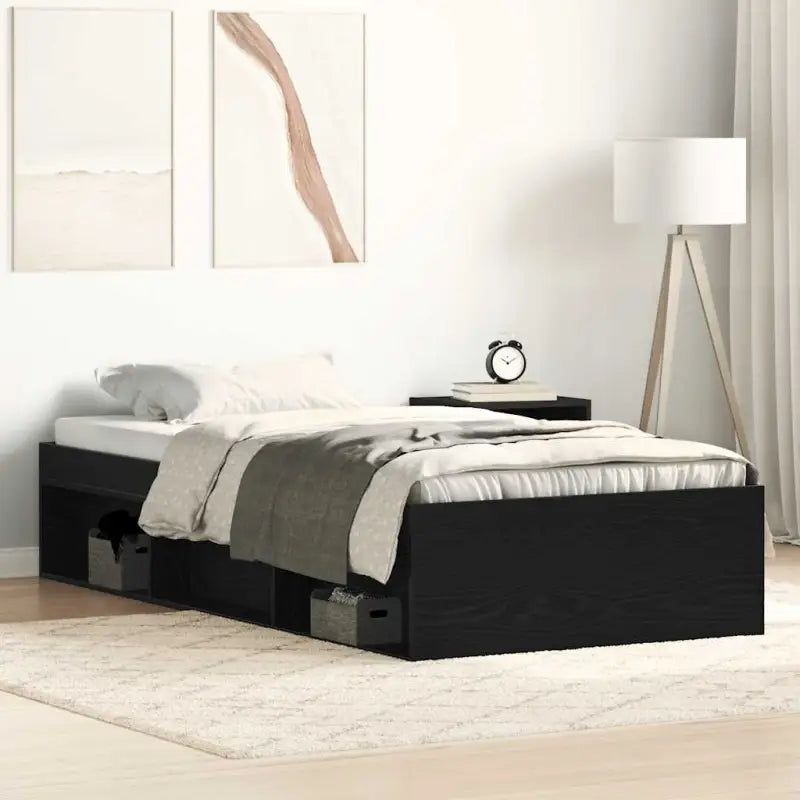 Houten bedframe met multiplex lattenbodem voor een moderne slaapkamer - Zwart eiken / 90 x 190 cm - Bedden & bedframes