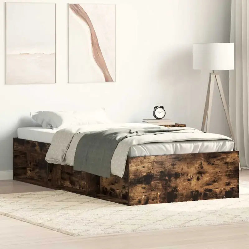 Houten bedframe met multiplex lattenbodem voor een moderne slaapkamer - Gerookt eiken / 90 x 190 cm - Bedden & bedframes