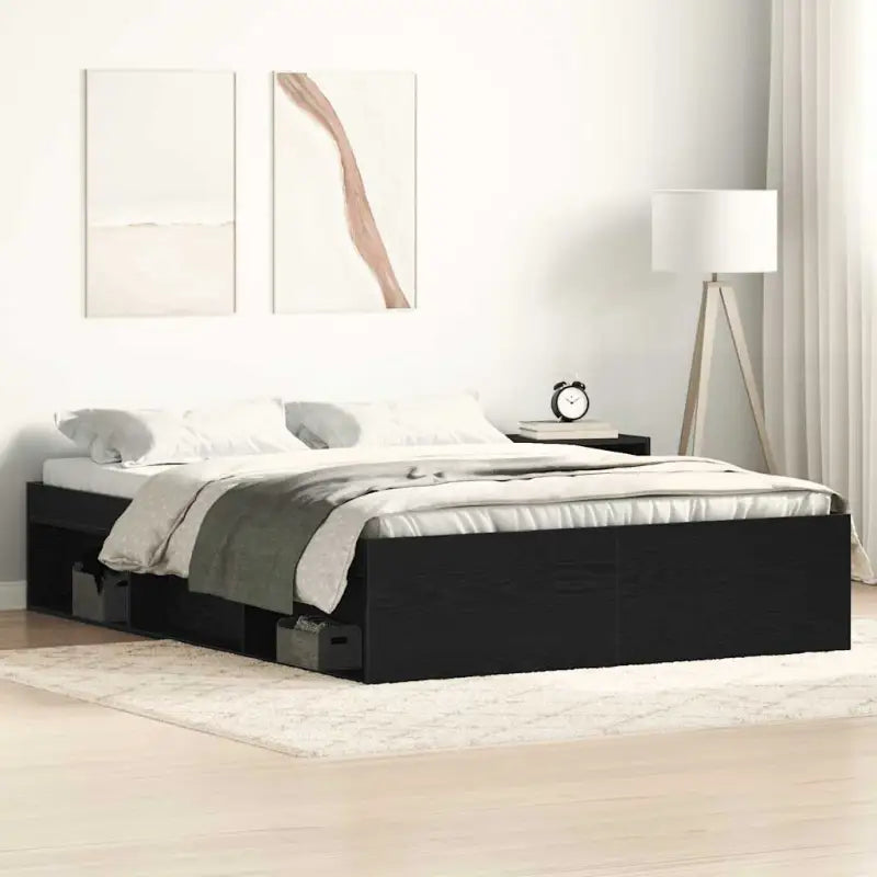Houten bedframe met multiplex lattenbodem voor een moderne slaapkamer - Zwart eiken / 140 x 200 cm - Bedden & bedframes