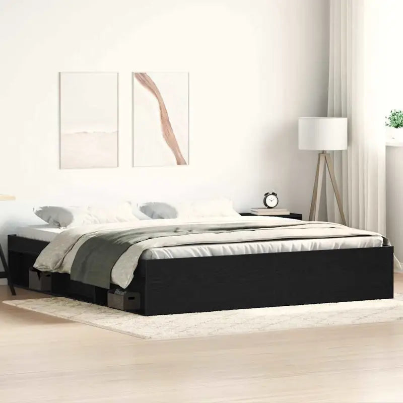 Houten bedframe met multiplex lattenbodem voor een moderne slaapkamer - Zwart eiken / 180 x 200 cm - Bedden & bedframes