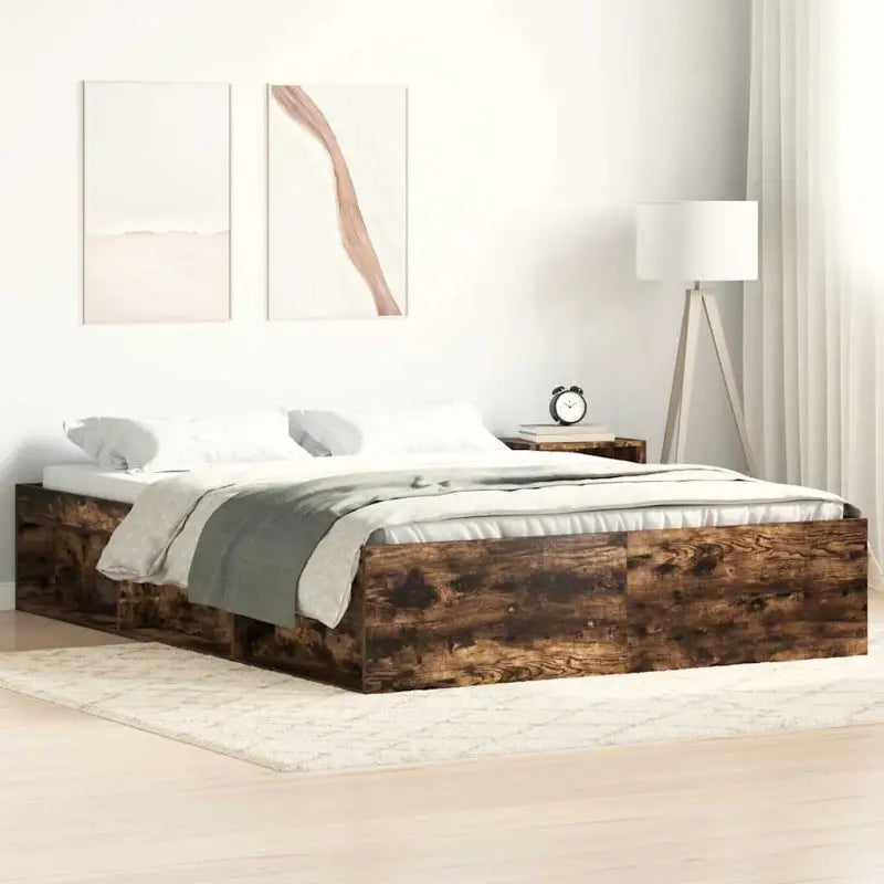 Houten bedframe met multiplex lattenbodem voor een moderne slaapkamer - Gerookt eiken / 140 x 190 cm - Bedden &