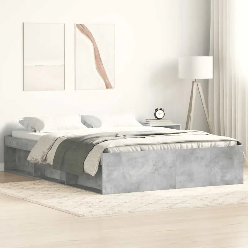 Houten bedframe met multiplex lattenbodem voor een moderne slaapkamer - Betongrijs / 135 x 190 cm - Bedden & bedframes