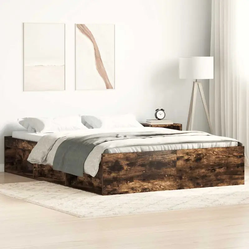 Houten bedframe met multiplex lattenbodem voor een moderne slaapkamer - Gerookt eiken / 160 x 200 cm - Bedden &