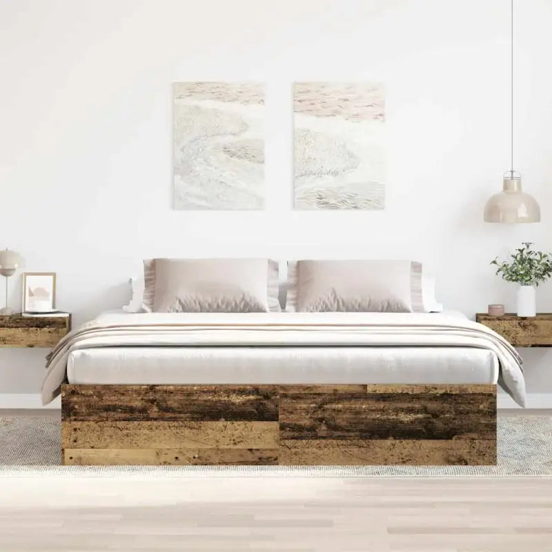 Houten bedframe met multiplex lattenbodem voor een moderne slaapkamer - Oud hout / 180 x 200 cm - Bedden & bedframes