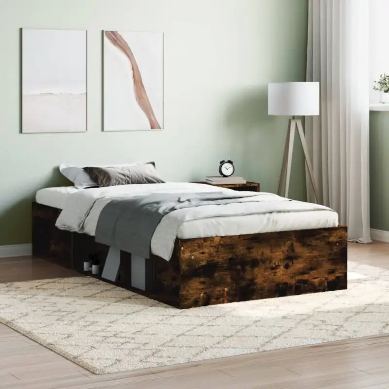 Houten bedframe met multiplex lattenbodem voor een moderne slaapkamer - Gerookt eiken / 100 x 200 cm - Bedden &
